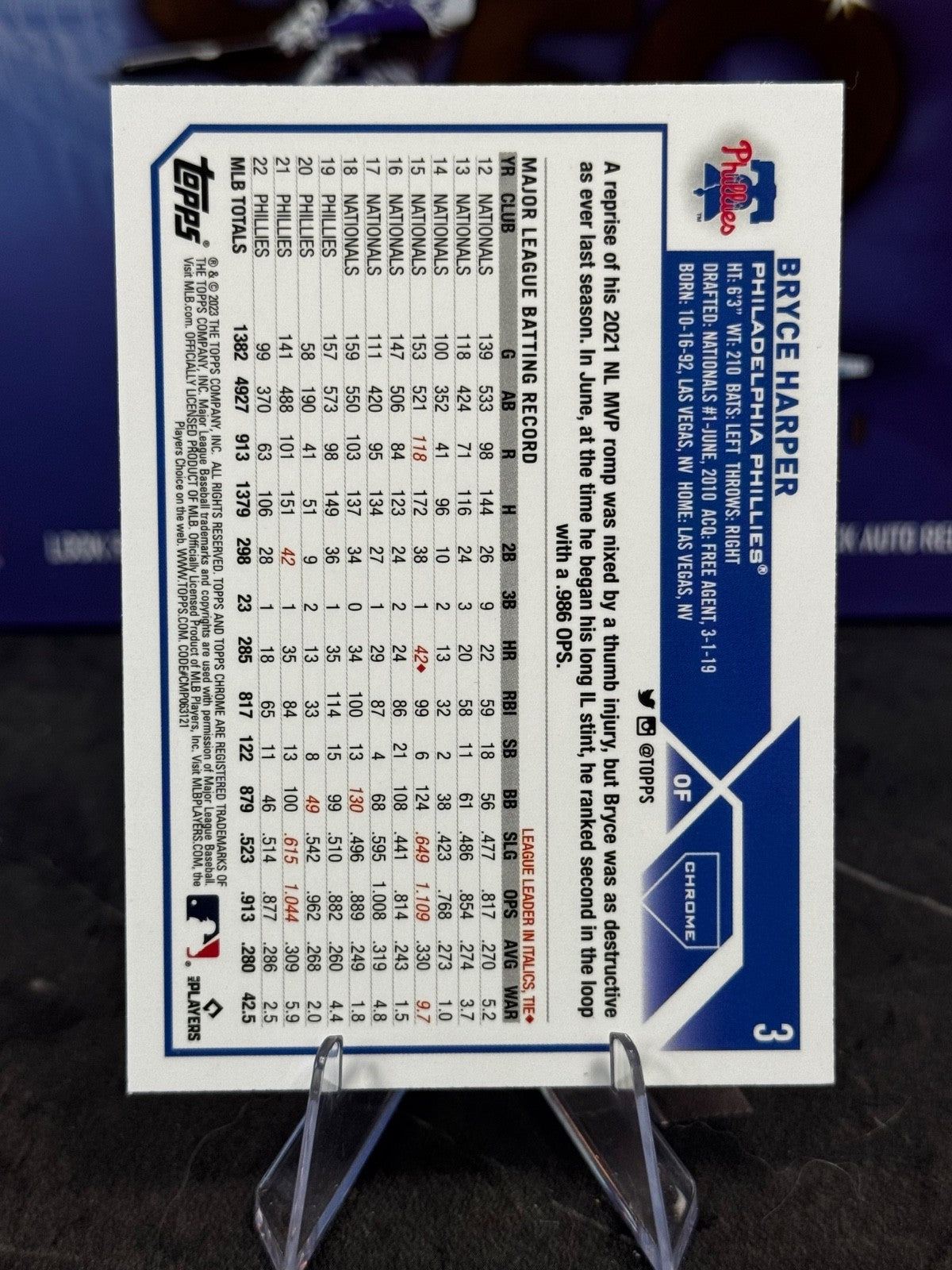 2023 Topps Chrome - Bryce Harper #3 Prism Refractor
