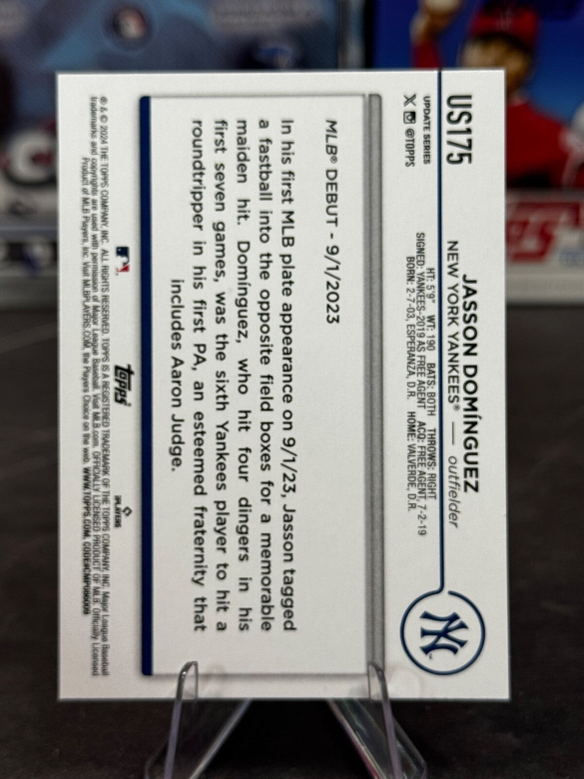 2024 Topps Update Series - Rookie Debut Jasson Dominguez #US175 (RC)