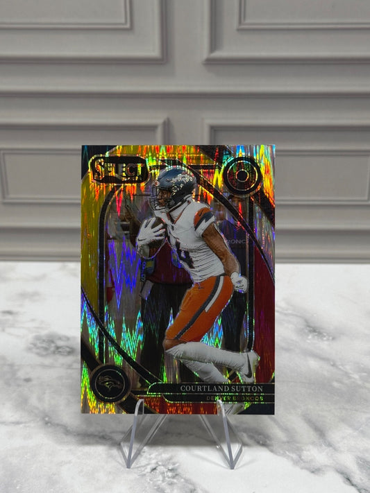 2024 Panini Select - Club Level Courtland Sutton #240 Red & Yellow Shock Prizm