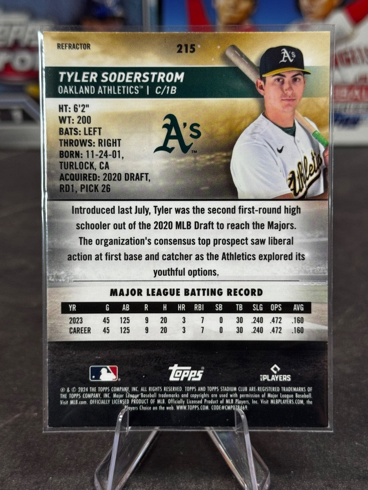 2024 Topps Stadium Club - Tyler Soderstrom Rookie #215 Refractor (RC)