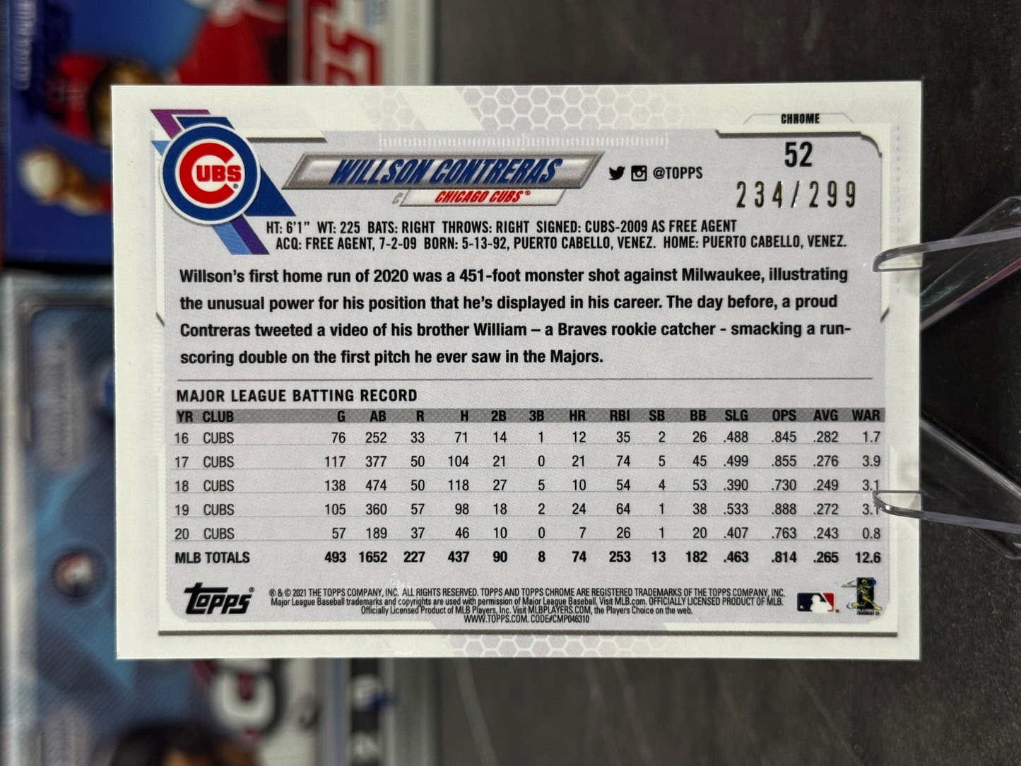 2021 Topps Chrome - Willson Contreras #52 Purple Refractor /299