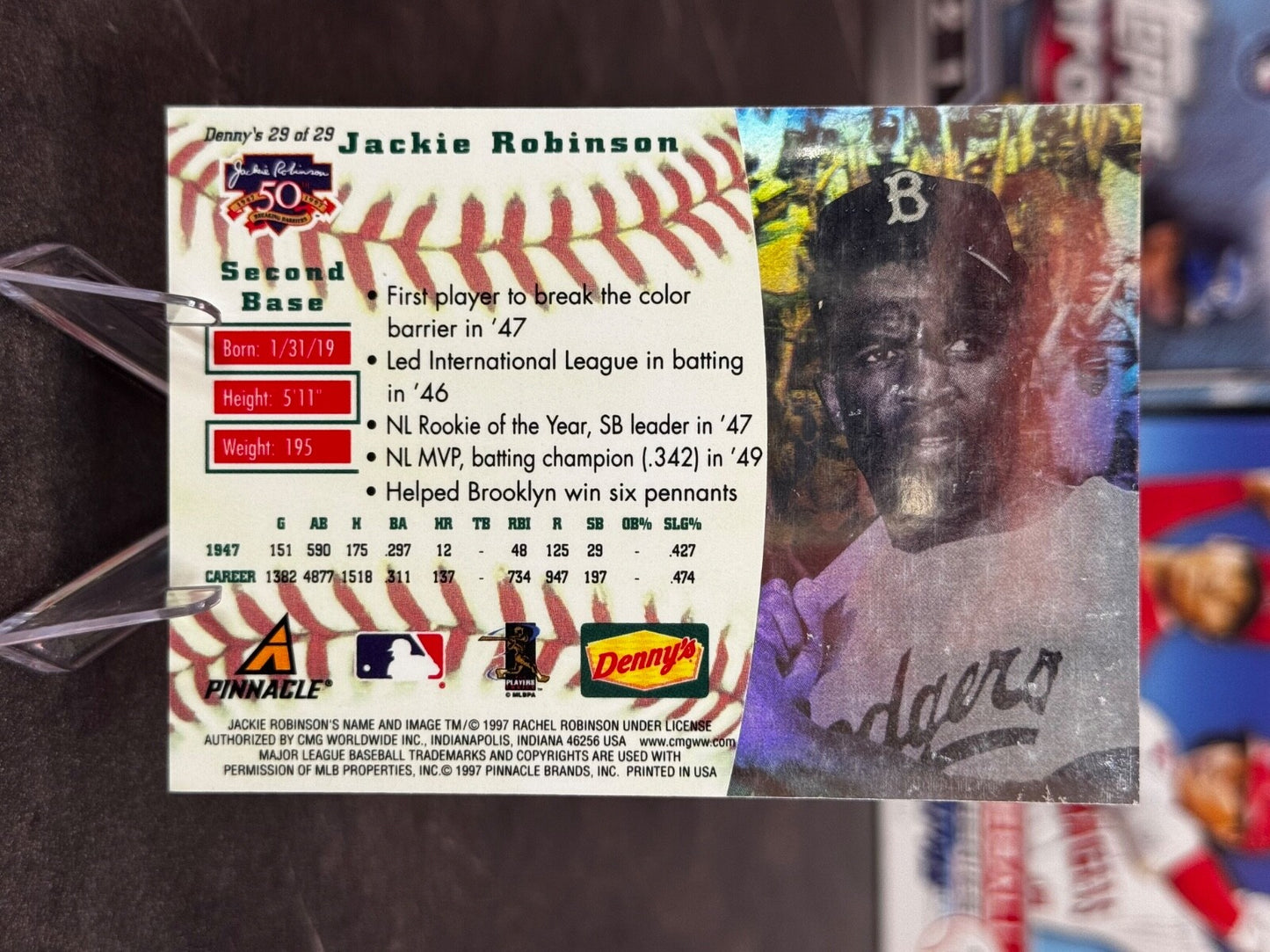 1997 Pinnacle Denny's 3D Holographic - [Base] #29 - Jackie Robinson