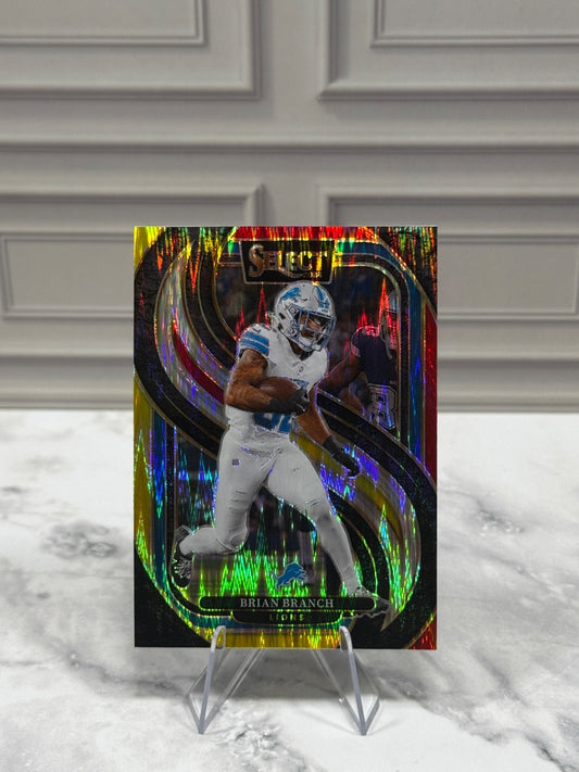 2024 Panini Select - Premier Level Brian Branch #129 Red & Yellow Shock Prizm