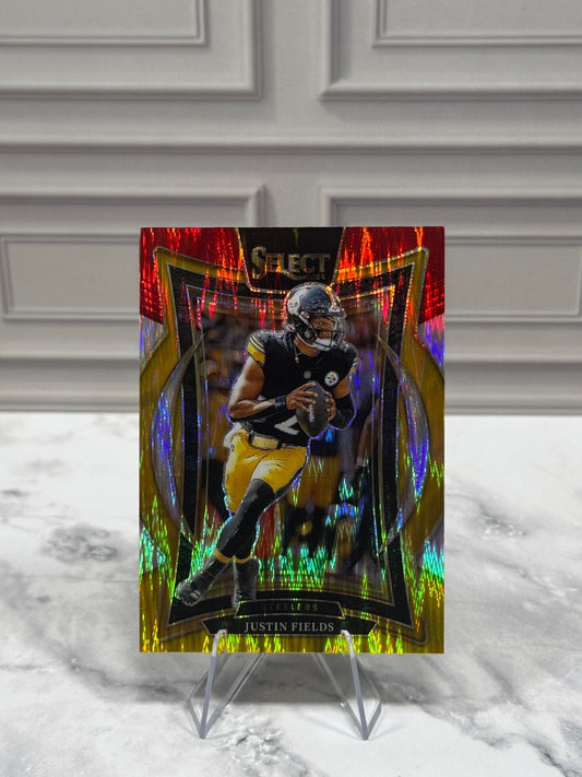 2024 Panini Select - Concourse Justin Fields #74 Red & Yellow Shock Prizm