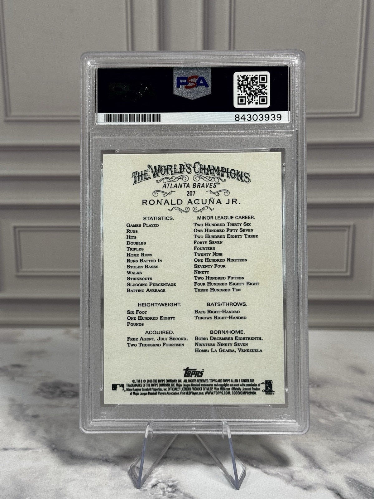 2018 Topps Allen and Ginter Rookie #207 Ronald Acuna Jr. PSA 10 Auto Grade