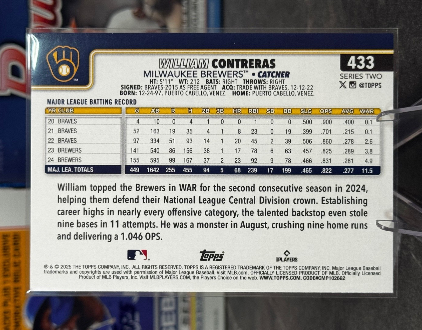 2025 Topps Series 2 - #433 William Contreras Rainbow Foil BREWERS