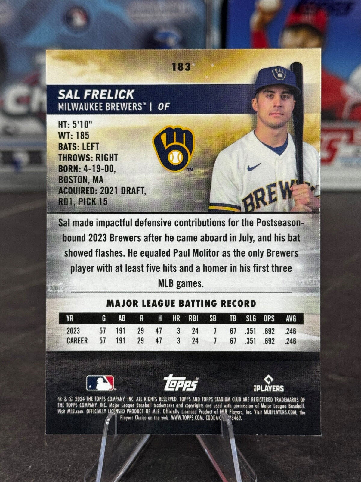 2024 Topps Stadium Club - Sal Frelick #183 Chrome (RC)