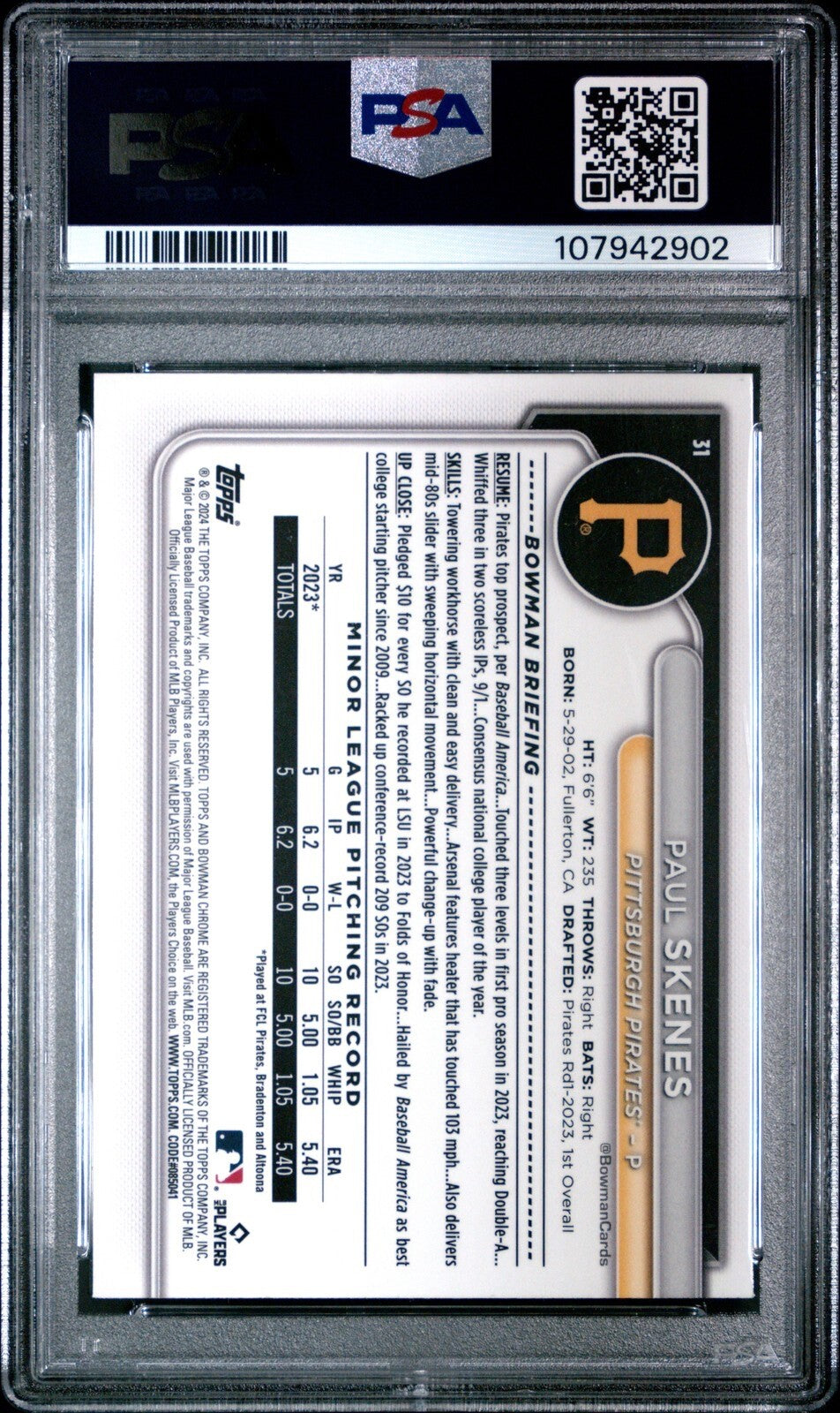 2024 Bowman Chrome - #31 Paul Skenes Rookie (RC) PSA 9