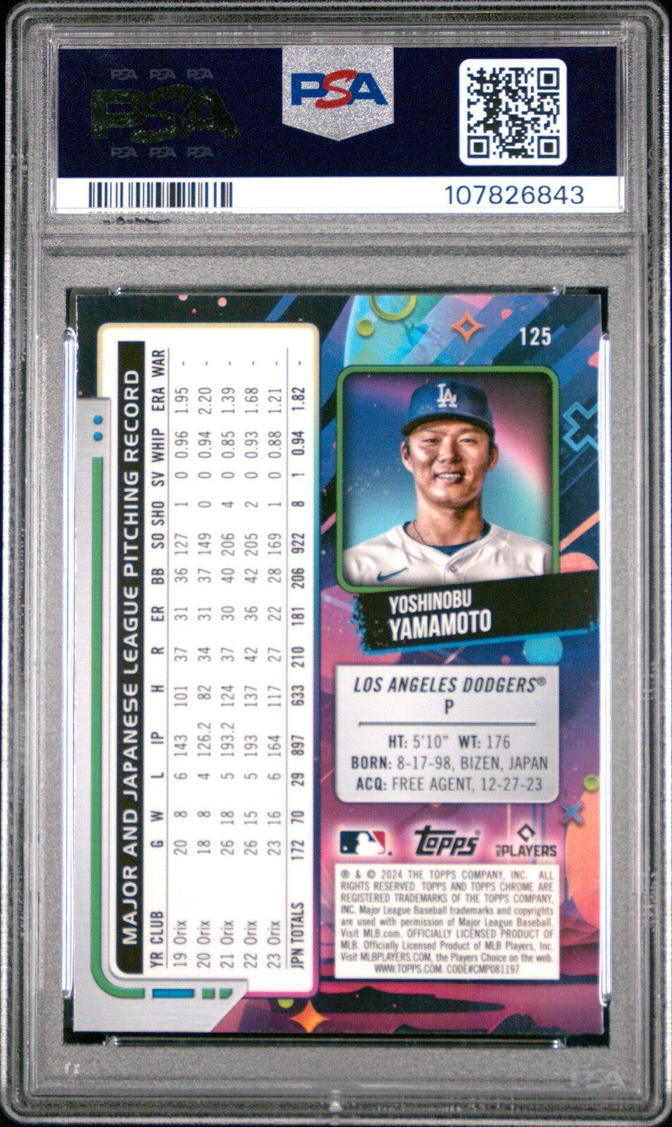 2024 TOPPS CHROME COSMIC #125 YOSHINOBU YAMAMOTO PSA 8