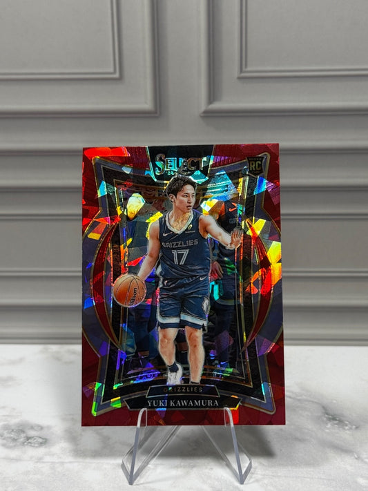 2024-25 Panini Select - Concourse Yuki Kawamura #76 Red Cracked Ice Prizm (RC)