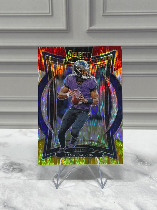 2024 Panini Select - Concourse Lamar Jackson #35 Red & Yellow Shock Prizm
