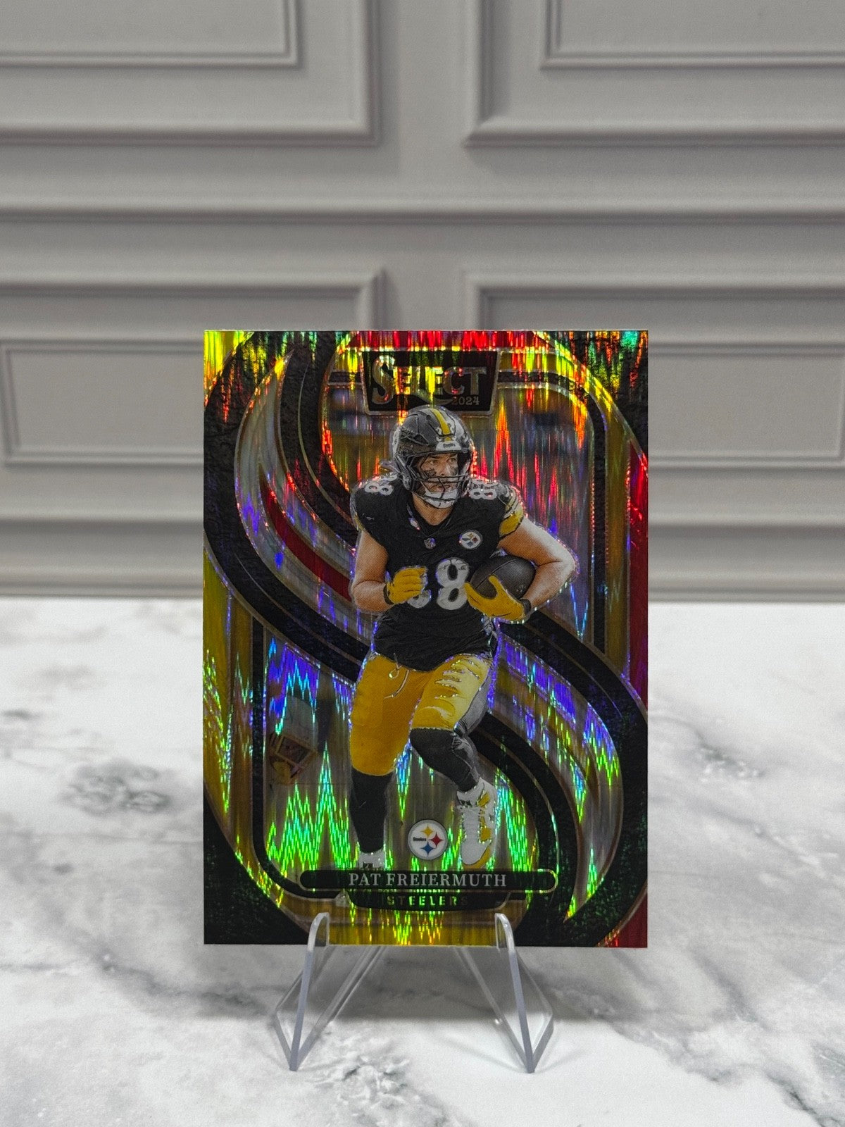 2024 Panini Select - Premier Level Pat Freiermuth #186 Red & Yellow Shock Prizm