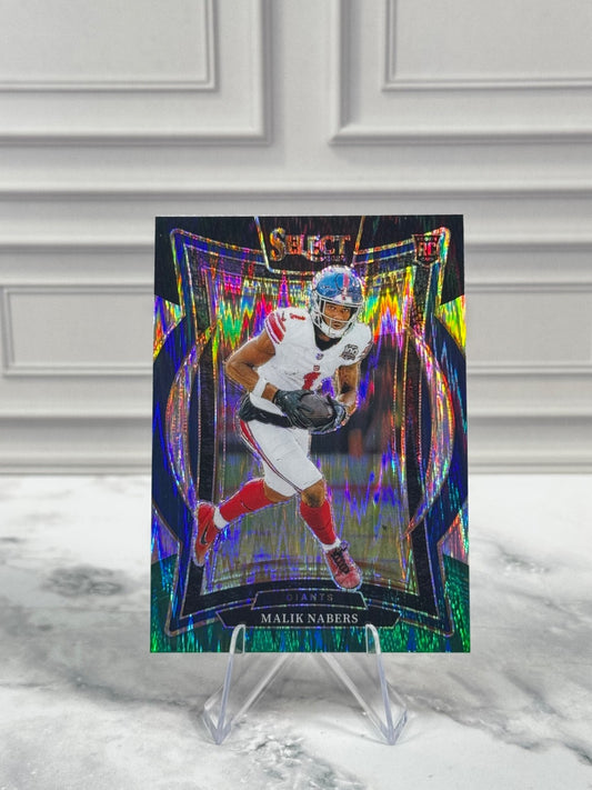 2024 Panini Select - Concourse Malik Nabers #29 Black & Green Shock Prizm (RC)