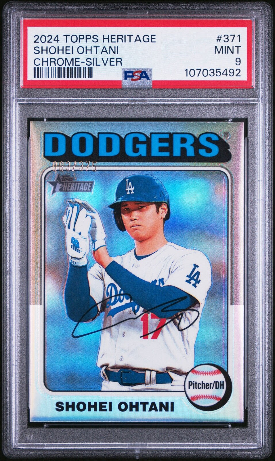 2024 TOPPS HERITAGE CHROME-SILVER #371 SHOHEI OHTANI 63/375 PSA 9