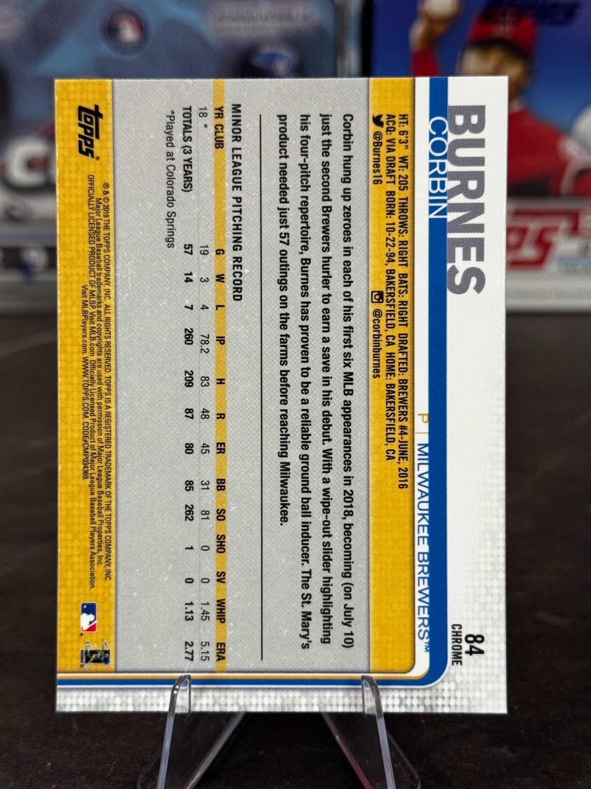 2019 Topps Chrome - Corbin Burnes #84 (RC)