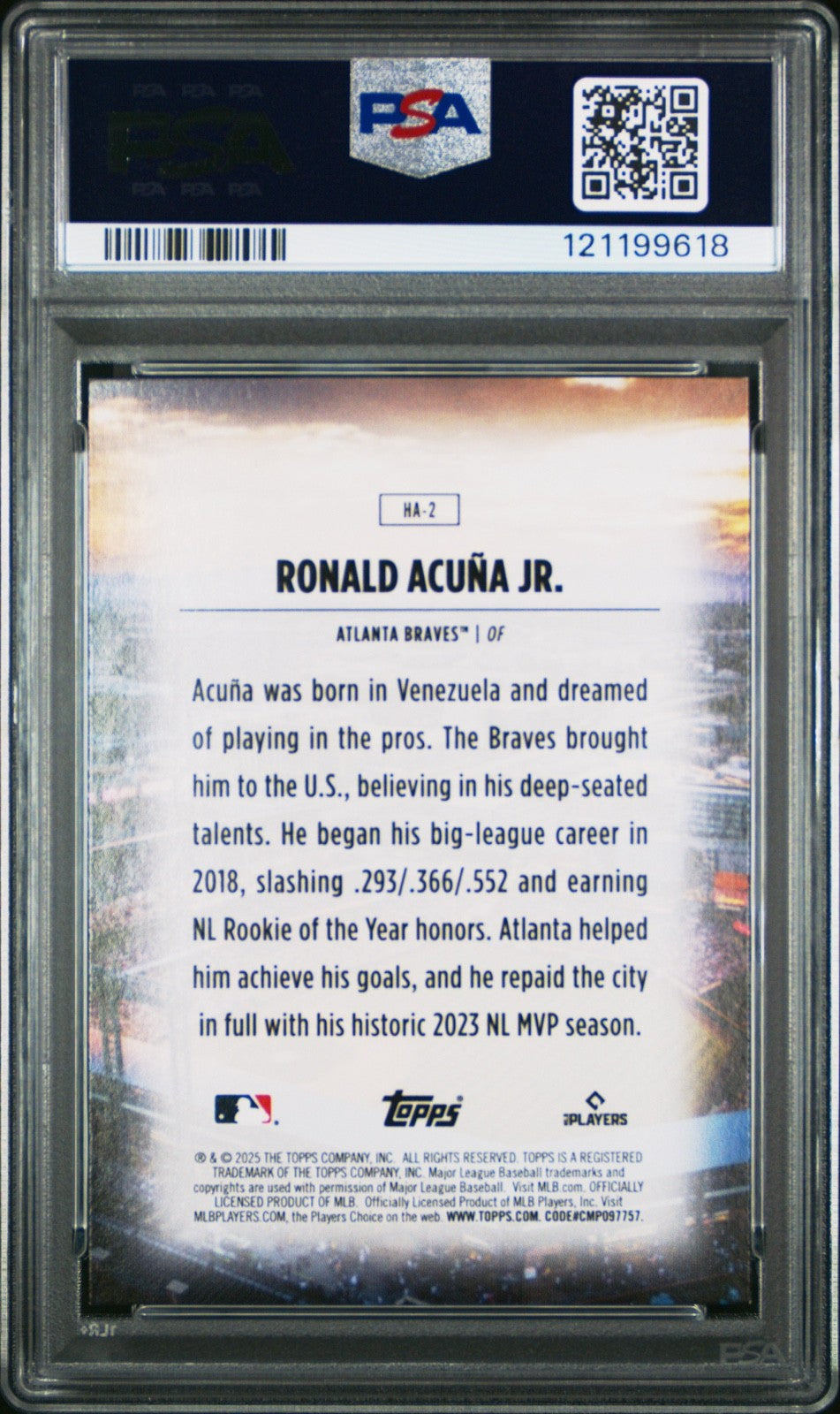 2025 TOPPS HOME FIELD ADVANTAGE #HA2 RONALD ACUNA JR. PSA 9