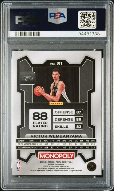 2023 Panini Prizm Monopoly #81 Victor Wembanyama PSA 9 (RC)