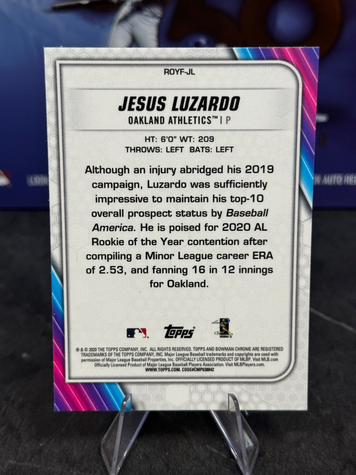 2020 Bowman - ROY Favorites Chrome Jesus Luzardo #ROYF-JL Mojo Refractor (RC)