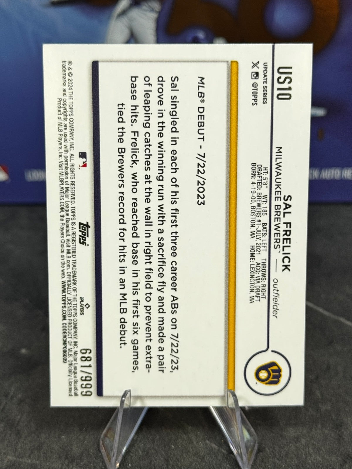 2024 Topps Update - Sal Frelick Rookie #US10 Blue Holofoil /999 (RC)
