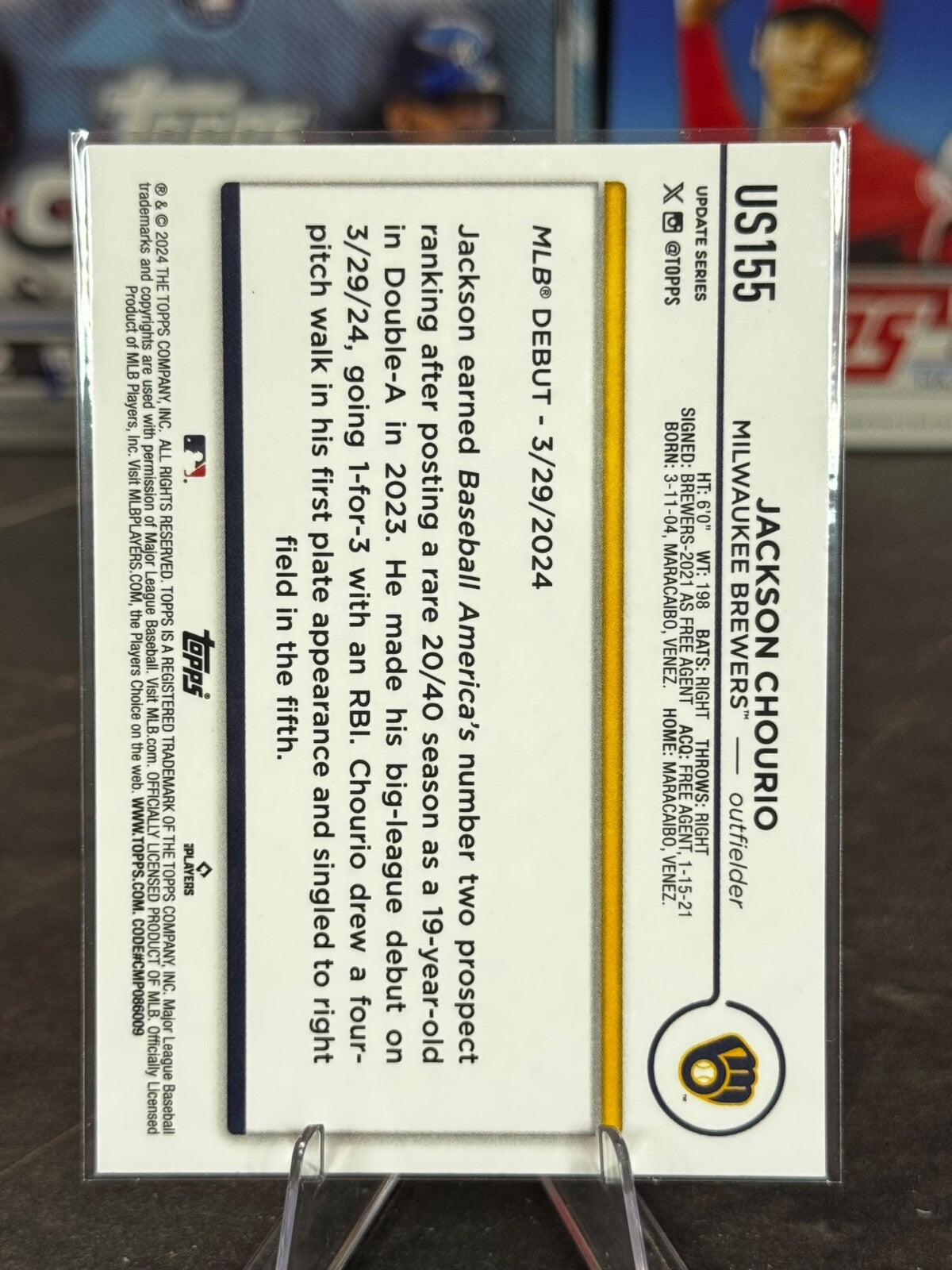 2024 Topps Update Series - Rookie Debut Jackson Chourio #US155 (RC)