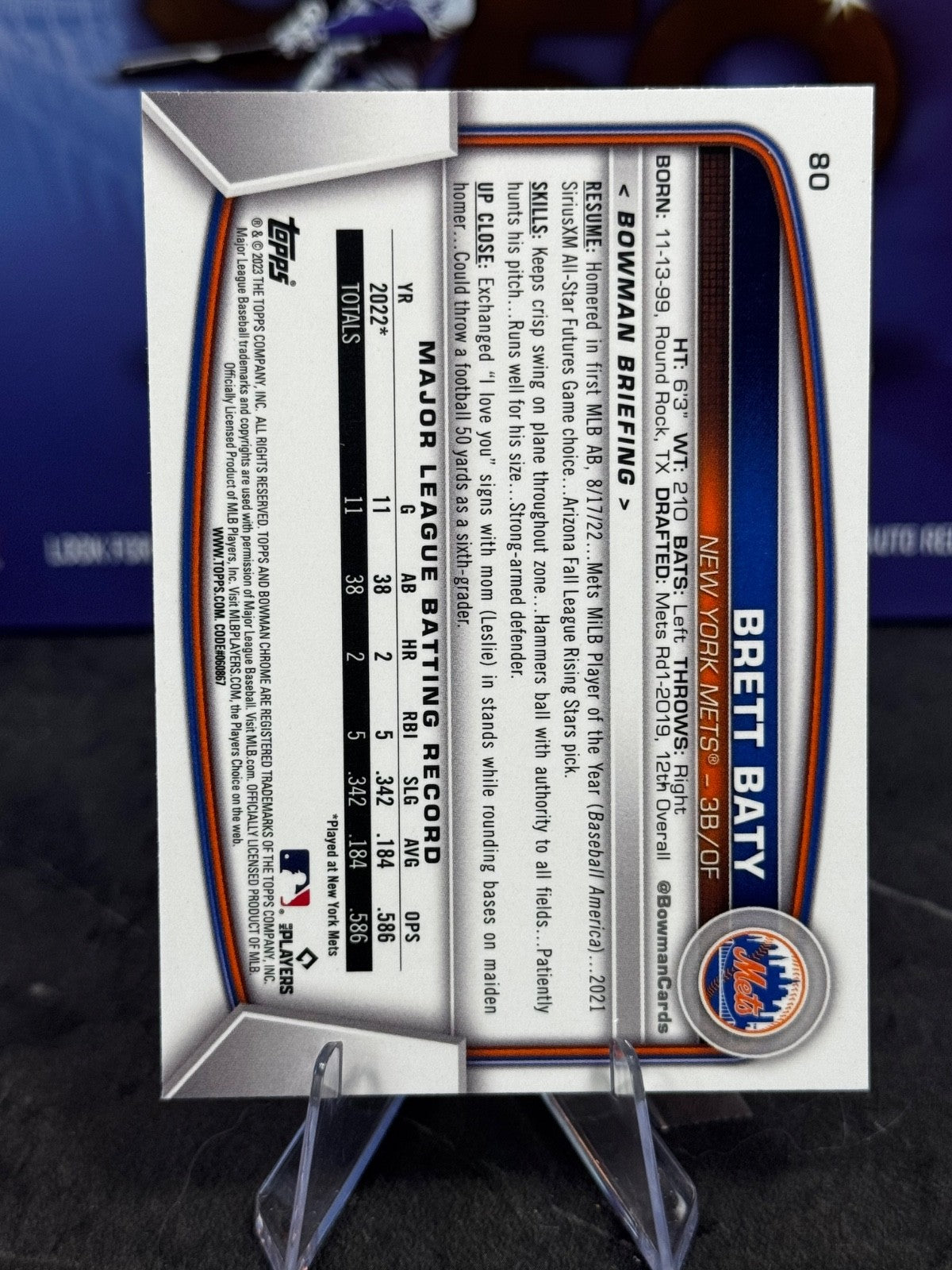2023 Bowman - Brett Baty Rookie #80 Chrome Mojo Refractor (RC)