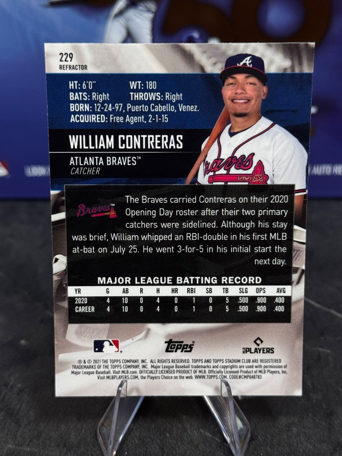2021 Topps Stadium Club Chrome - William Contreras Rookie #229 Refractor (RC)