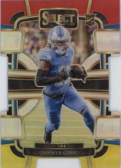 2023 PANINI SELECT #34 JAHMYR GIBBS DIE-CUT RED & YELLOW PRIZM PSA 9 MINT
